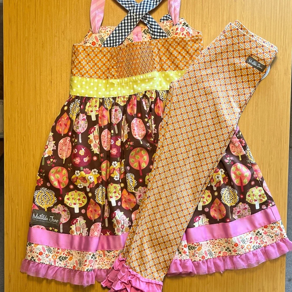 EUC MATILDA JANE TWO PIECE outfit. Colorful Kids Dress with Leggings.